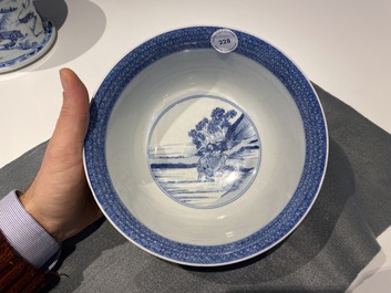 An imperial Chinese blue and white 'rice production' bowl, Kangxi mark and of the period